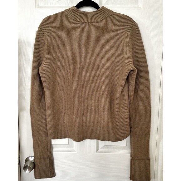 Ann Taylor Faux Suede Brown Mixed Media Sweater Ribbed Size Medium Mock Neck - Picture 2 of 10